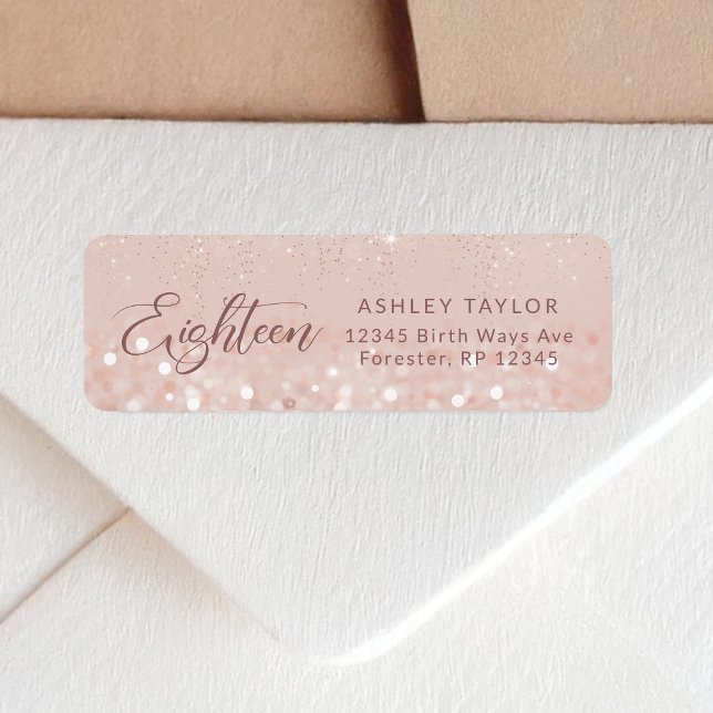 Rose Gold Glitter 18. Geburtstag Rücksendeadresse (Rose Gold Glitter 18th Birthday Return Address Label)