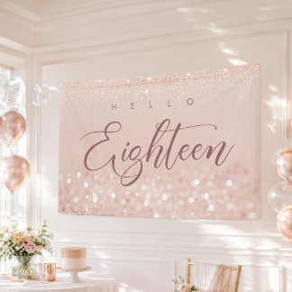 Rose Gold Glitter 18th Birthday Party Banner