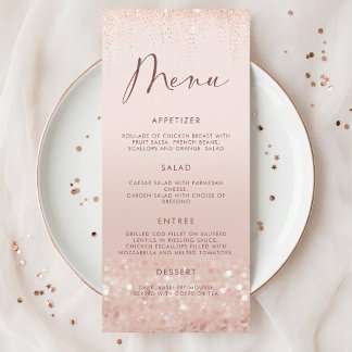 Rose Gold Glitter 18th Birthday Party Menu Card Menükarte