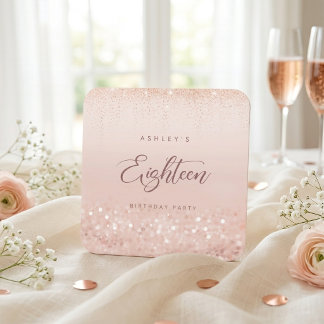 Rose Gold Glitter 18th Birthday Party Rechteckiger Pappuntersetzer