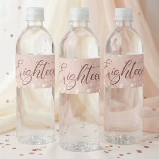 Rose Gold Glitter 18th Birthday Party Wasserflaschenetikett