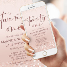 Rose Gold Glitter 21. Geburtstag Mobile Einladung