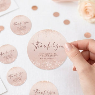 Rose Gold Glitter 21. Geburtstag Runder Aufkleber
