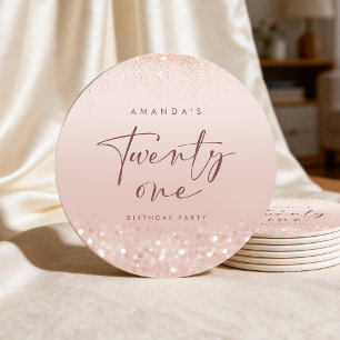 Rose Gold Glitter 21. Geburtstagsfeier Runder Pappuntersetzer