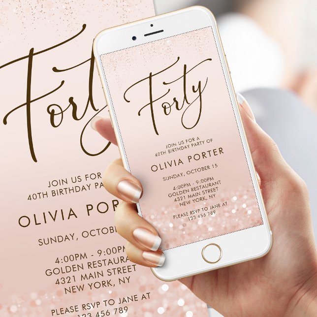 Rose Gold Glitter 40. Geburtstag Mobile Einladung (Rose Gold Glitter 40th Birthday Mobile Invite)