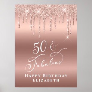 Rose Gold Glitter 50 Geburtstagsfeier Fabelhaft Poster