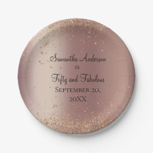 Rose Gold Glitter 50 und Fantastischer Geburtstag  Pappteller