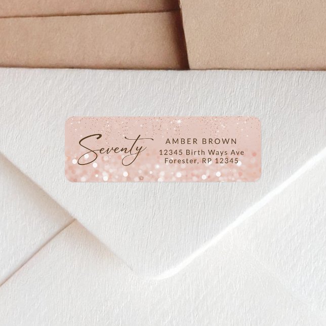 Rose Gold Glitter 70. Geburtstags-Rücksendeadresse (Rose Gold Glitter 70th Birthday Return Address Label)
