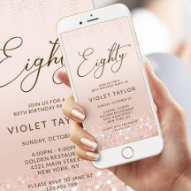 Rose Gold Glitter 80. Geburtstags-Mobile-Einladung