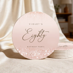 Rose Gold Glitter 80. Geburtstagsfeier Runder Pappuntersetzer