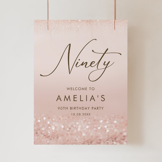 Rose Gold Glitter 90. Geburtstagsfeier Poster (Rose Gold Glitter 90th Birthday Party Poster)