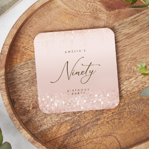 Rose Gold Glitter 90. Geburtstagsfeier Rechteckiger Pappuntersetzer