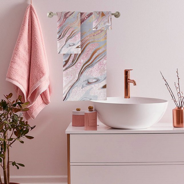Rose Gold Glitter and Marble Badhandtuch Set (Von Creator hochgeladen)