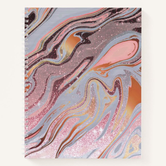 Rose Gold Glitter and Marble Notizbuch (Vorderseite)