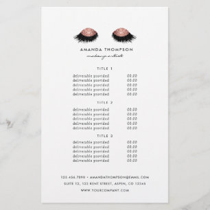 Rose Gold Glitter Augen Preise & Dienstleistungen Flyer