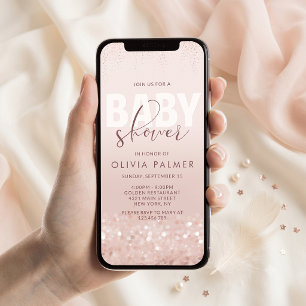 Rose Gold Glitter Baby Shower Mobile Einladung