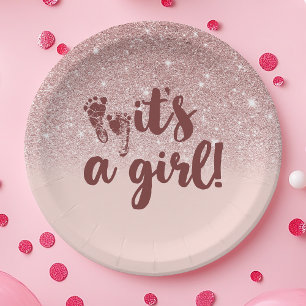 Rose Gold Glitter Blush Pink Ombre It's A Girl Bab Pappteller