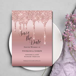 Rose Gold Glitter Blush Pink QR-Code Save The Date