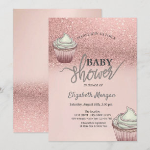 Rose Gold Glitter Bokeh Cupcakes Einladung