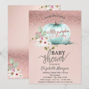 Rose Gold Glitter Bokeh, Kürbis-Blumen-Baby-Party Einladung