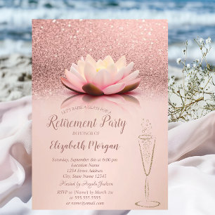 Rose Gold Glitter Bokeh Lotus Glas Ruhestand Einladung