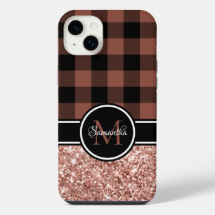 Rose Gold Glitter Buffalo Karo Monogramm iPhone 14 Plus Hülle