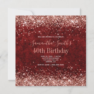 Rose Gold Glitter Burgunderrot Leder 40. Geburtsta Einladung