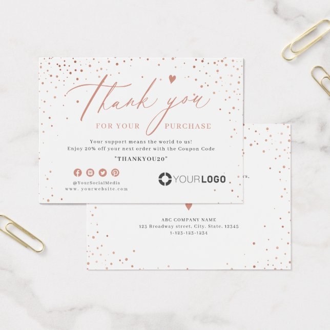 Rose Gold Glitter Business Logo Thank you Einsatz (Büro)