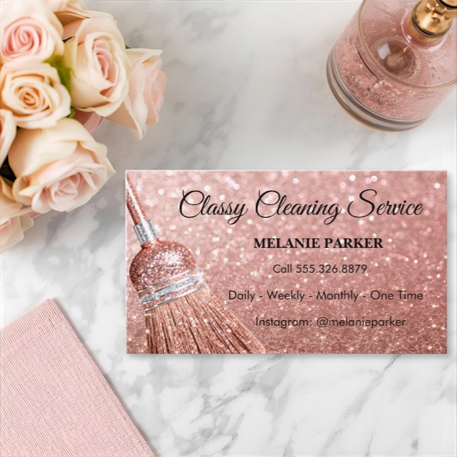 Rose Gold Glitter Classy Cleaning Services Visitenkarte (Von Creator hochgeladen)