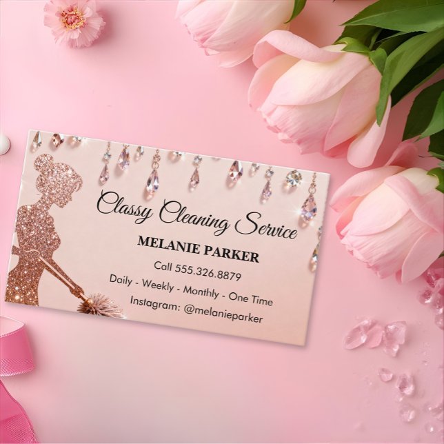 Rose Gold Glitter Classy Cleaning Services Visitenkarte (Von Creator hochgeladen)