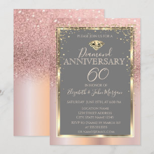 Rose Gold Glitter Diamanten Hochzeit Jubiläum Einladung