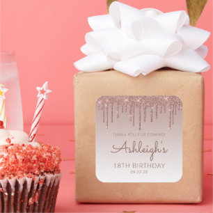 Rose Gold Glitter Drip 18. Geburtstag Danke Quadratischer Aufkleber
