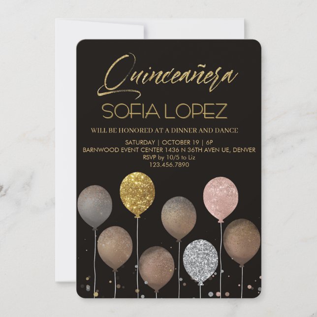 Rose Gold Glitter Elegant Quinceañera  Einladung (Vorderseite)