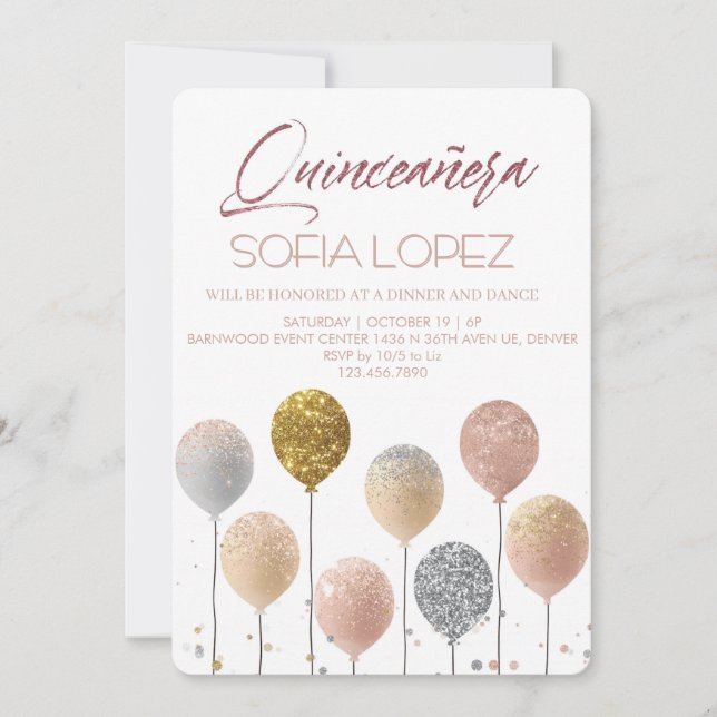 Rose Gold Glitter Elegant Quinceañera  Einladung (Vorderseite)