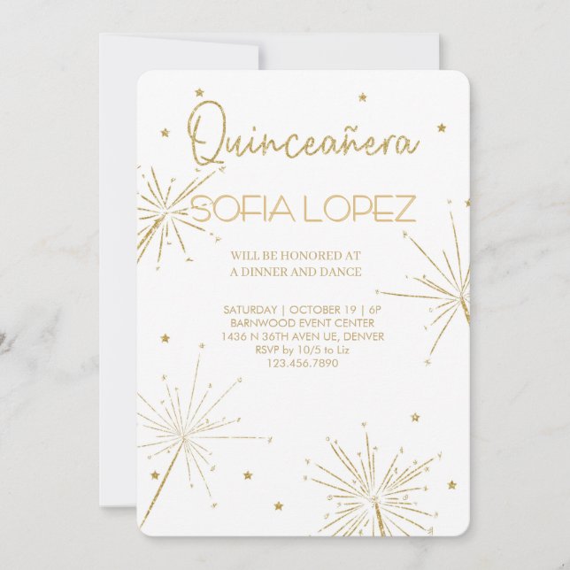 Rose Gold Glitter Elegant Quinceañera  Einladung (Vorderseite)