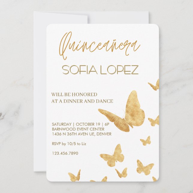 Rose Gold Glitter Elegant Quinceañera  Einladung (Vorderseite)