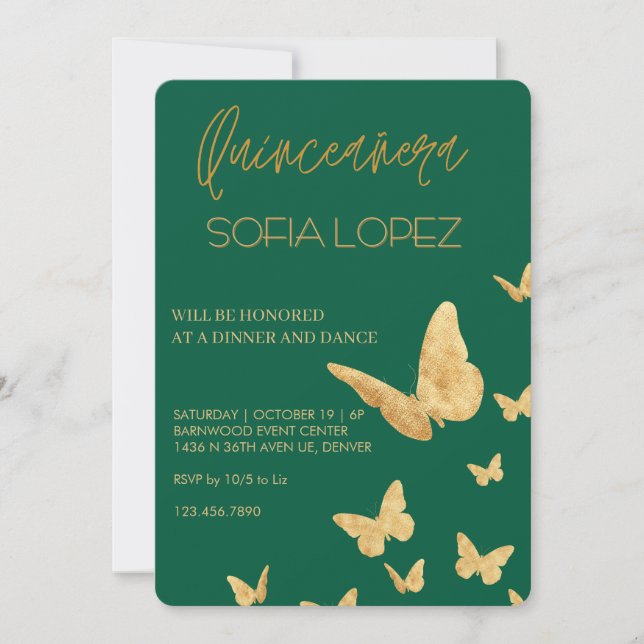 Rose Gold Glitter Elegant Quinceañera  Einladung (Vorderseite)