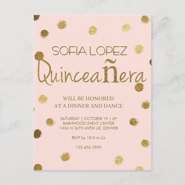 Rose Gold Glitter Elegant Quinceañera  Postkarte (Vorderseite)