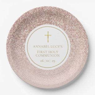 Rose Gold Glitter Erste Heilige Kommunion Pappteller