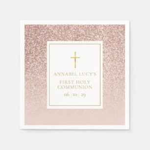 Rose Gold Glitter Erste Heilige Kommunion Serviette