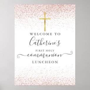 Rose Gold Glitter Erstkommunion-Lunch-Schild Poster