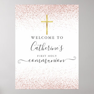 Rose-Gold-Glitter-Erstkommunion-Willkommensschild Poster