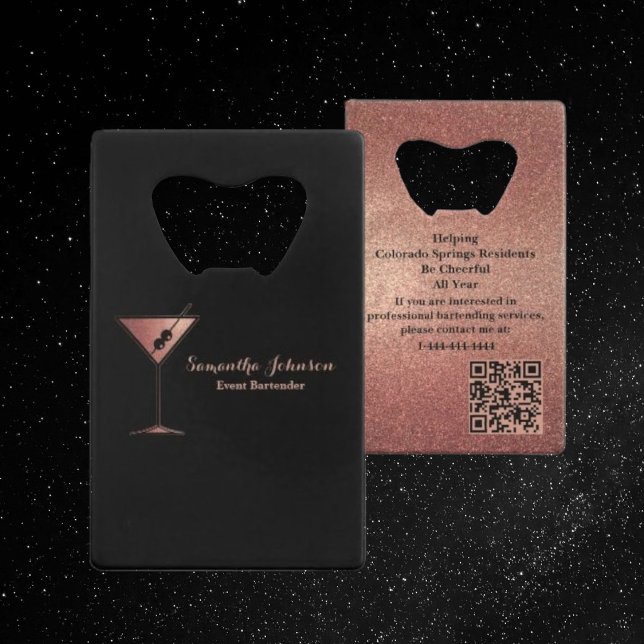 Rose Gold Glitter Event Barkeeper QR-Code Geldbeutel Flaschenöffner (Von Creator hochgeladen)