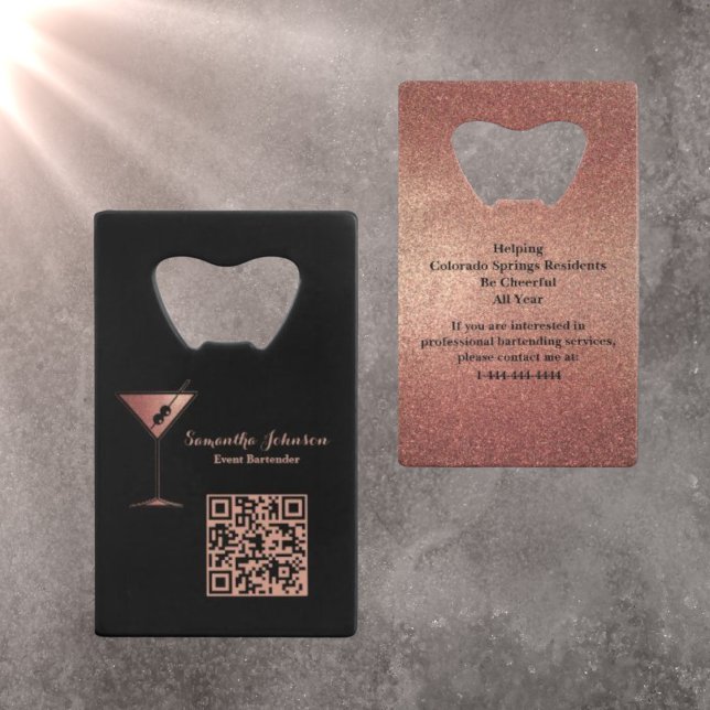 Rose Gold Glitter Event Barkeeper QR Code Geldbeutel Flaschenöffner (Von Creator hochgeladen)