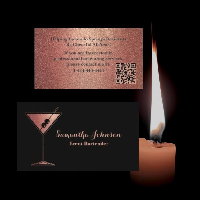 Rose Gold Glitter Event Barkeeper QR Code Visitenkarte (Von Creator hochgeladen)