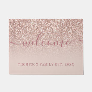 Rose Gold Glitter Familienname Fußmatte