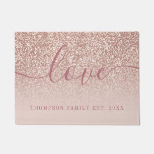 Rose Gold Glitter Familienname Liebe Fußmatte