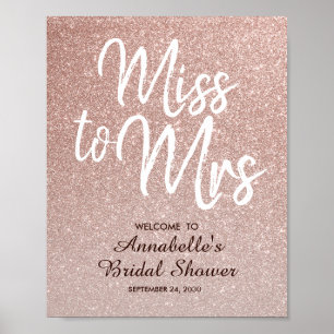Rose Gold Glitter Fräulein Mrs Brautparty Willkomm Poster