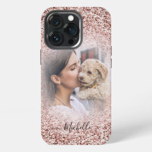 Rose Gold Glitter Funkeln Foto Monogramm iPhone 13 Pro Hülle