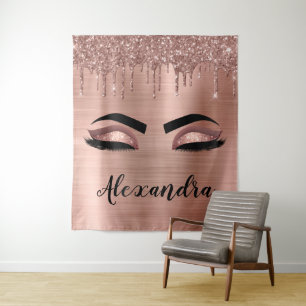Rose Gold Glitter Funkeln Wimpern Monogramm Name Wandteppich